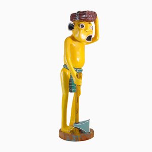 George Lilanga, Yellow Figure, 2000s, Wood & Enamel Paint-KGD-2040545