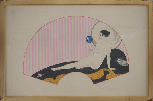 Georges Barbier, Art Nouveau Nude with Crystal Ball, Original Gouache