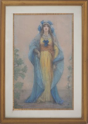 Georges Clairin, Sarah Bernhardt in La Samaritaine, Original Pastel Drawing, 1916, Framed-KHH-1452289