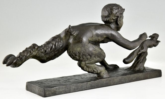 Georges Crouzat, Art Deco Faun and Squirrel, 1934, Bronze-KTN-1422846