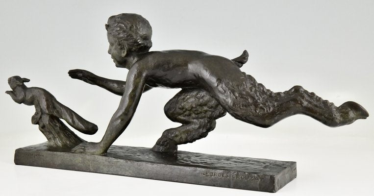 Georges Crouzat, Art Deco Faun and Squirrel, 1934, Bronze-KTN-1422846