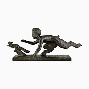 Georges Crouzat, Art Deco Faun and Squirrel, 1934, Bronze-KTN-1422846