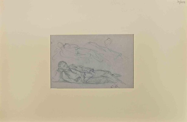 Georges Desvallieres, Man Lying, Drawing in Pencil, Early 20th Century-ZCI-1759299