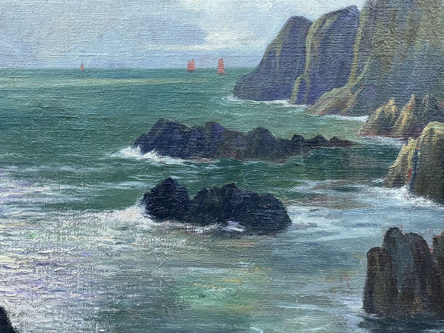 Georges Eveillard, Breton Cliffs, Oil on Canvas, 1920s, Framed