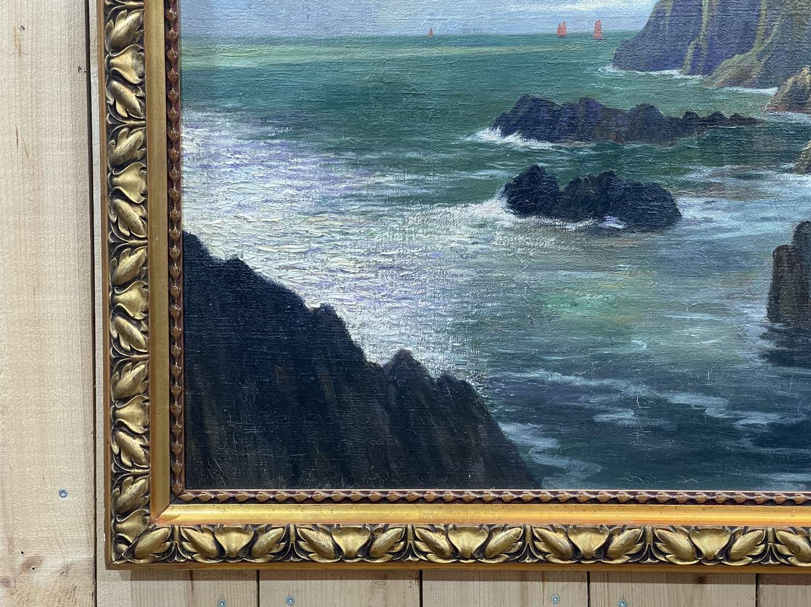 Georges Eveillard, Breton Cliffs, Oil on Canvas, 1920s, Framed