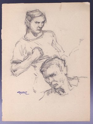 Georges Gobo, Male Bust and Male Head, Drawing, Early 20th Century-ZCI-871893