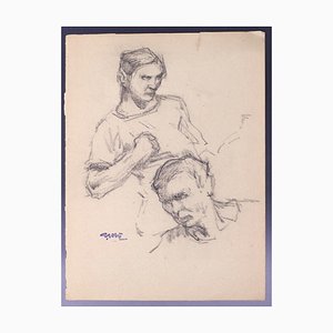 Georges Gobo, Male Bust and Male Head, Drawing, Early 20th Century-ZCI-871893