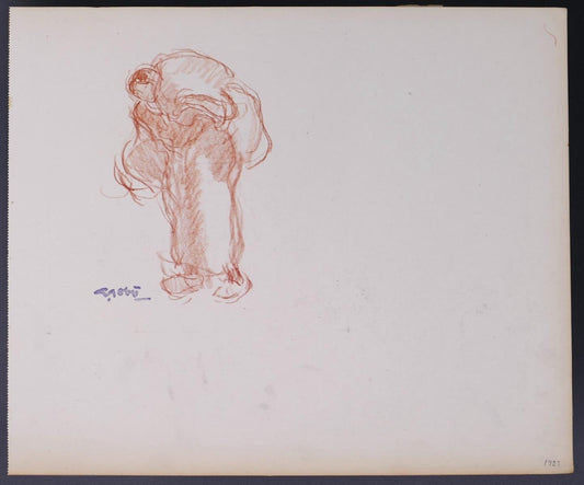 Georges Gobo, Woman Carrying the Burden, Drawing, Early 20th Century