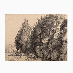 Georges-Henri Tribout, Landscape with Trees, Original Drawing, 1940-ZCI-1281560