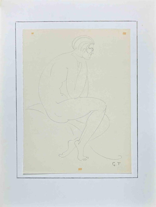 Georges-Henri Tribout, Nude Man, Original Pencil Drawing, 1950s