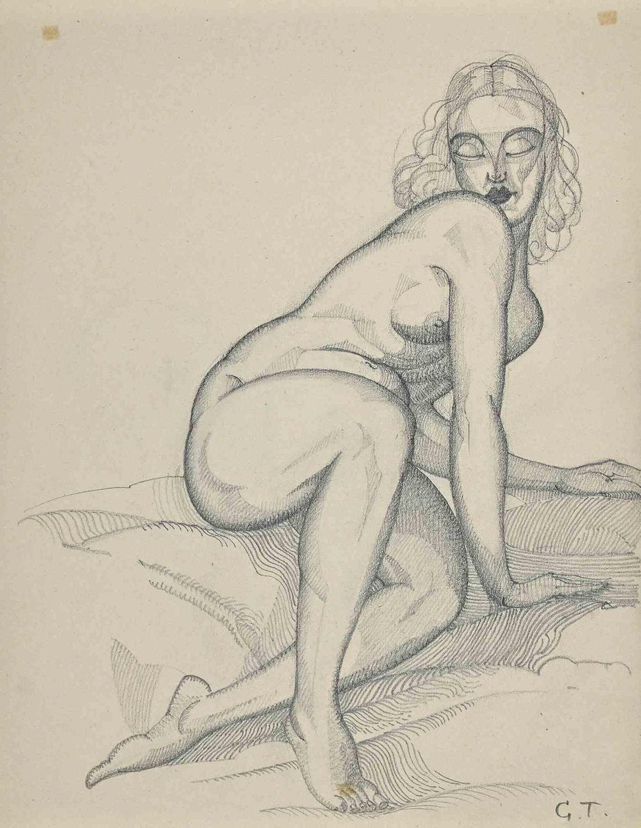 Georges-Henri Tribout, Reclined Nude, Original Pencil Drawing, 1950s