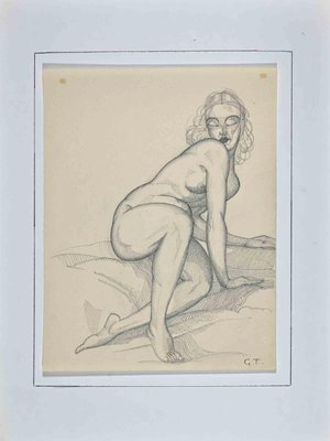 Georges-Henri Tribout, Reclined Nude, Original Pencil Drawing, 1950s-ZCI-1293890