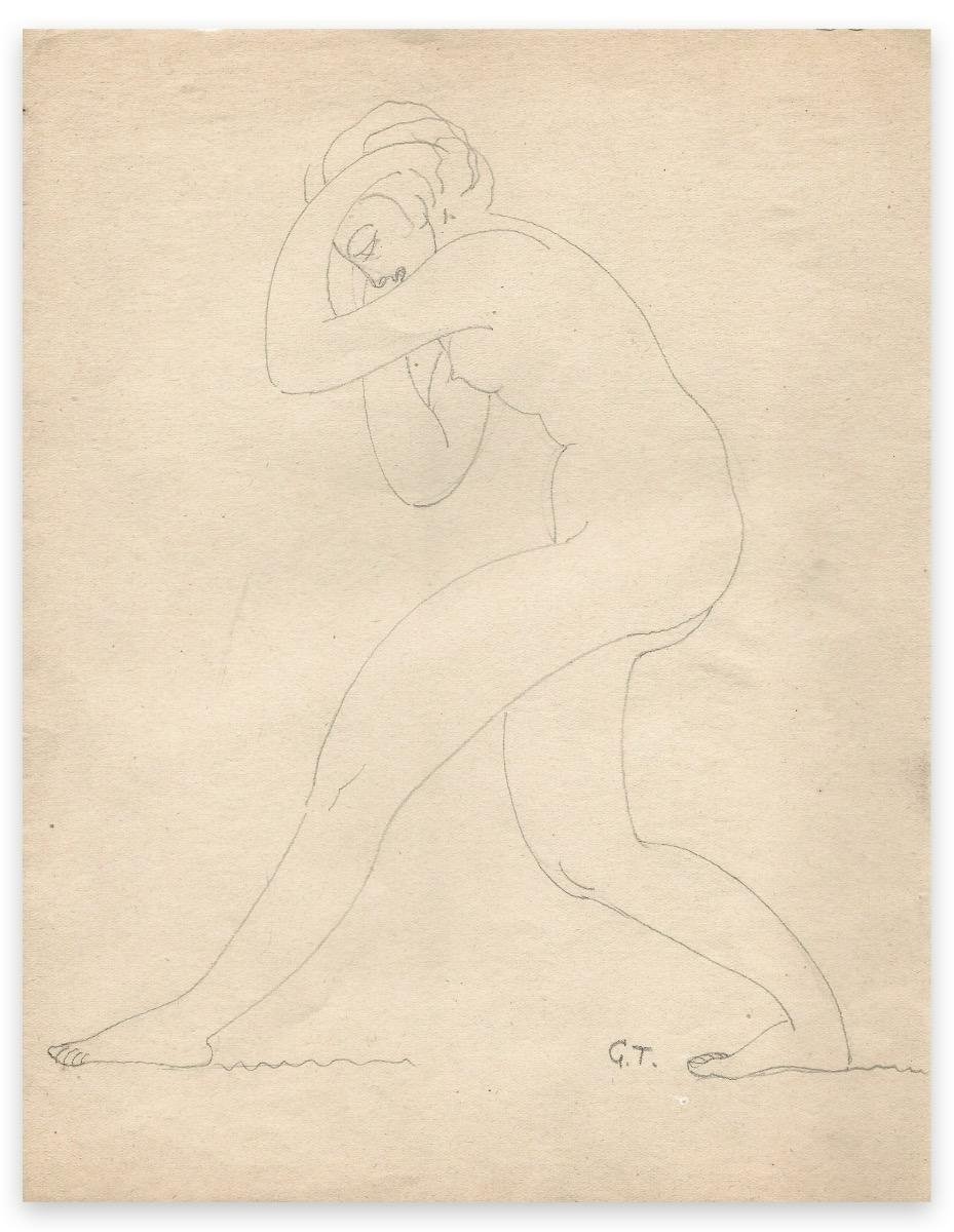 Georges-Henri Tribout, Standing Naked Woman, Drawing, Early 20th Century