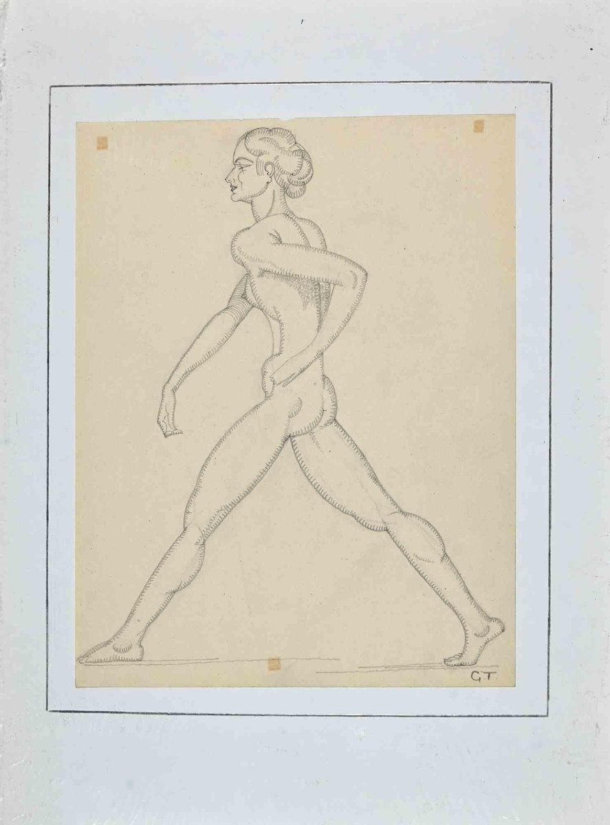 Georges-Henri Tribout, Standing Nude, Original Pencil Drawing, 1950s