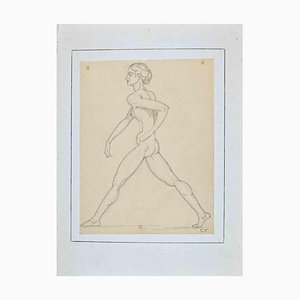 Georges-Henri Tribout, Standing Nude, Original Pencil Drawing, 1950s-ZCI-1293888