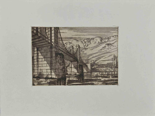 Georges-Henri Tribout, The Bridge, Original Etching, Early 20th-Century