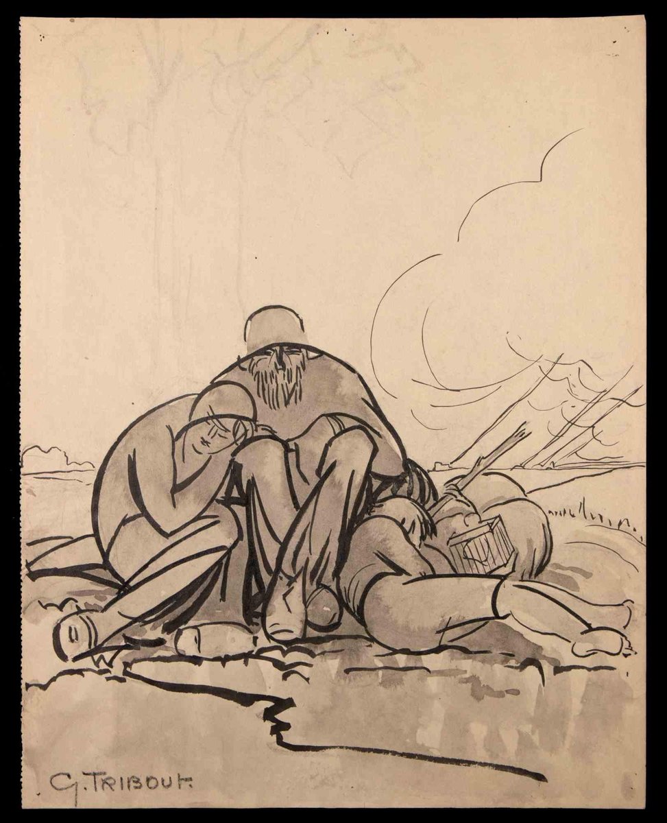 Georges-Henri Tribout, The Family, Original Drawing, 1940