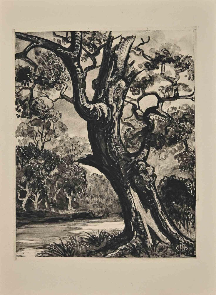 Georges-Henri Tribout, The Tree, Original Etching, Mid-20th-Century