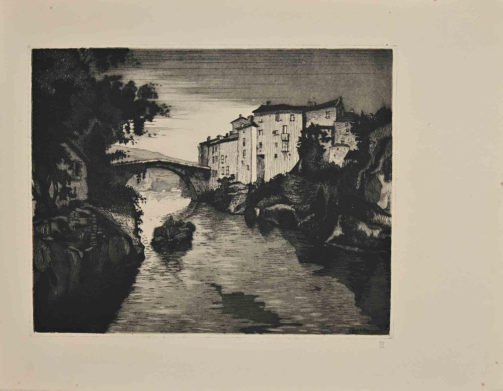 Georges-Henri Tribout, View of the River, Etching, Early 20th-Century