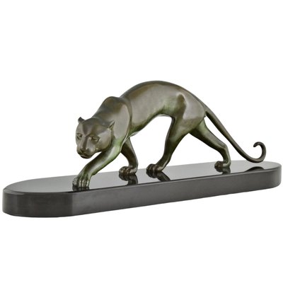 Georges Lavroff, Art Deco Panther Sculpture, 1925, Bronze & Marble-KTN-2028885