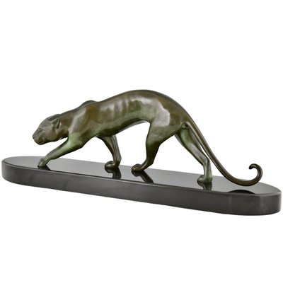 Georges Lavroff, Art Deco Panther Sculpture, 1925, Bronze & Marble-KTN-2028885