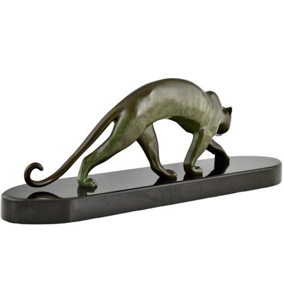 Georges Lavroff, Art Deco Panther Sculpture, 1925, Bronze & Marble-KTN-2028885