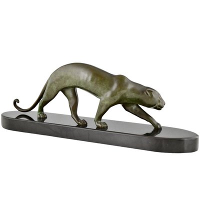 Georges Lavroff, Art Deco Panther Sculpture, 1925, Bronze & Marble-KTN-2028885