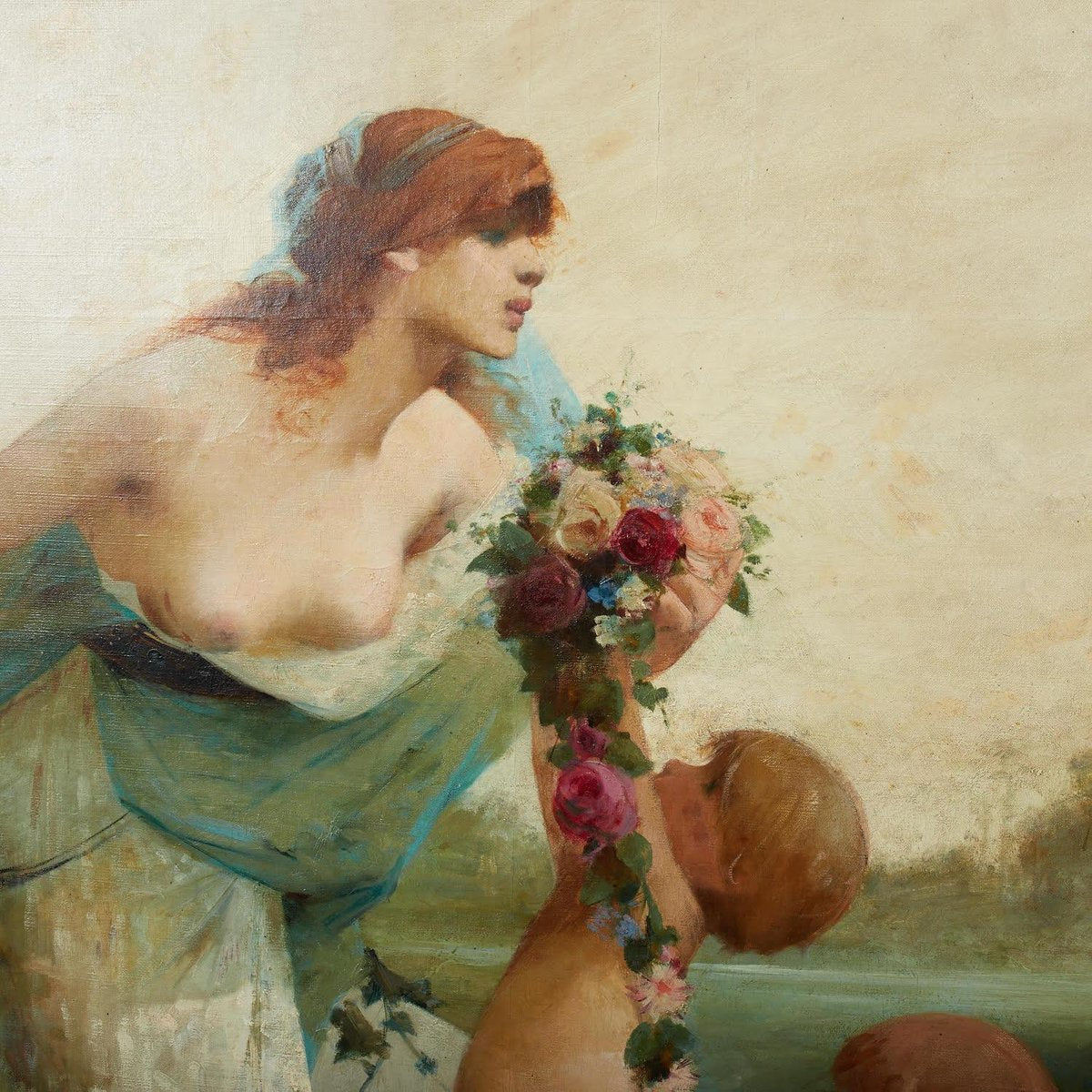 Georges Picard, Art Nouveau Spring Figurative Scene, Oil on Canvas, Framed