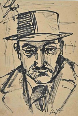 Georges Vernotte, Portrait, Original Pen Drawing, 1950s-ZCI-1335810