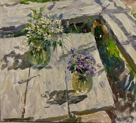 Georgij Moroz, Flowers on the Table, Oil on Canvas, 2000-QUE-943962