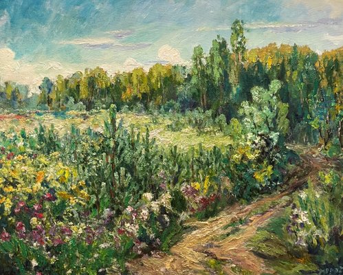 Georgij Moroz, Flowery Meadow, 2000, Oil Painting-QUE-1399469