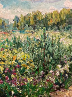 Georgij Moroz, Flowery Meadow, 2000, Oil Painting-QUE-1399469