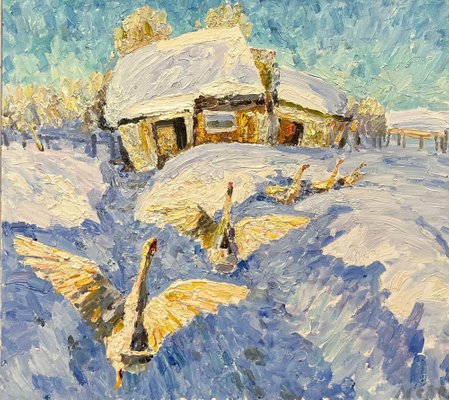 Georgij Moroz Geese in the Snow Oil Cm. 100 X 80 2006 2006-QUE-1165798