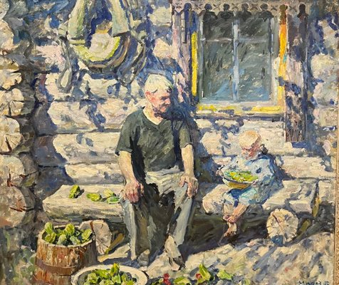 Georgij Moroz, Grandfather and Grandson, 1996, Oil on Canvas, Framed-QUE-1319106