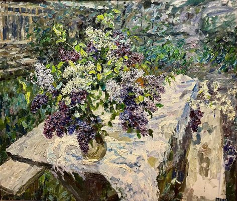 Georgij Moroz, Lilacs on the Table in the Garden, 1991, Oil on Canvas-QUE-1175759