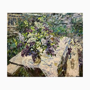 Georgij Moroz, Lilacs on the Table in the Garden, 1991, Oil on Canvas-QUE-1175759