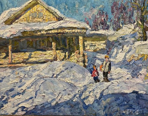 Georgij Moroz, March Sun, Mom and Son, Oil, 1998-QUE-1165797