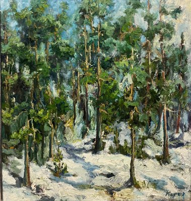 Georgij Moroz, Pines in the Snow, 2000, Oil Painting, Framed-QUE-1757393