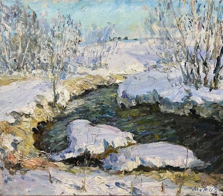 Georgij Moroz Stream Illuminated by the Sunwinter, Light, Snow Cm. 97 X 85 1999 1999-QUE-1165799