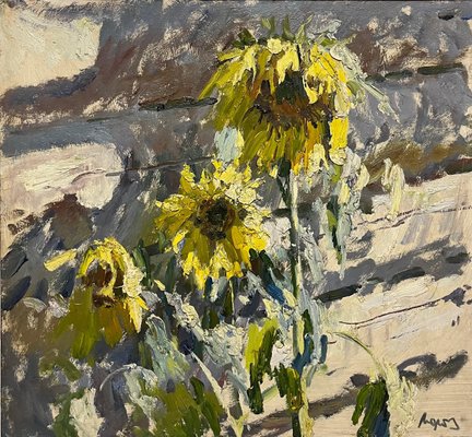 Georgij Moroz, Sunflowers, 1987, Oil on Canvas, Framed-QUE-1144522