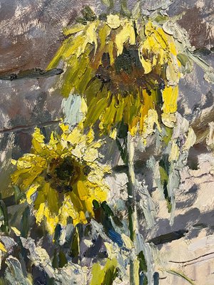 Georgij Moroz, Sunflowers, 1987, Oil on Canvas, Framed-QUE-1144522