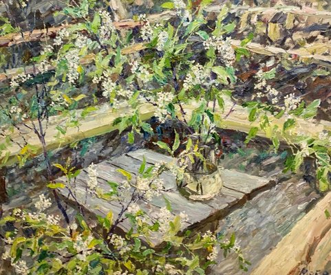 Georgij Moroz, Wild Cherry Blossom Flowers, Oil on Canvas, 1994-QUE-1001528