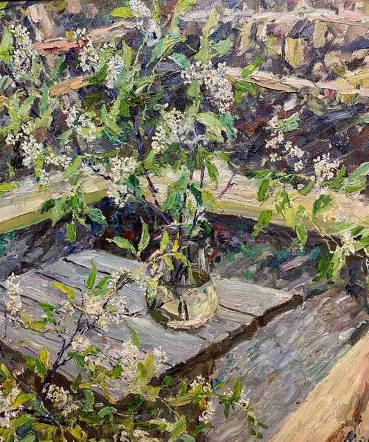 Georgij Moroz, Wild Cherry Blossom Flowers, Oil on Canvas, 1994