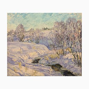 Georgij Moroz, Winter Illuminated Brook, Oil Painting, 2005-QUE-1718950