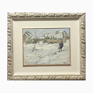 Georgij Moroz, Woman and Dog in the Snow, 1977, Oil Painting, Framed-QUE-1406960