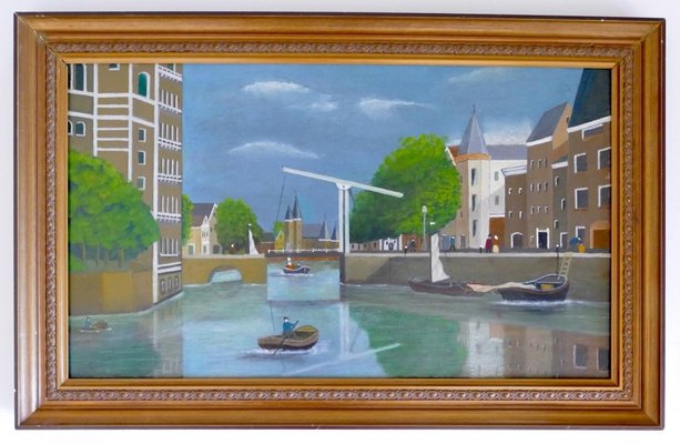 Gerard Diepeveen, Holland's Canal Face with Figs, Late 20th Century, Oil on Panel, Framed-ZCI-1354885