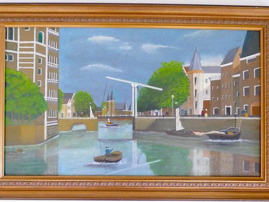 Gerard Diepeveen, Holland's Canal Face with Figs, Late 20th Century, Oil on Panel, Framed-ZCI-1354885