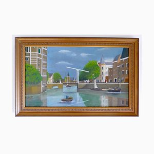 Gerard Diepeveen, Holland's Canal Face with Figs, Late 20th Century, Oil on Panel, Framed-ZCI-1354885