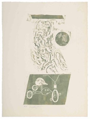 Gérard Guyomard, Nude and Magic Bike, Woodcut, 1970s-ZCI-2029403