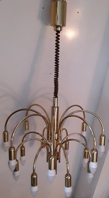 German 16-Light Chandelier in Gold-Colored Metal from TZ Leuchten, 1970s-HOI-1276809